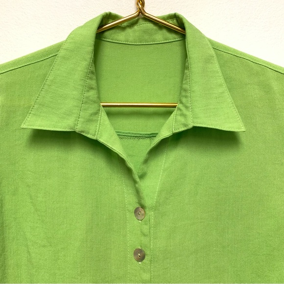 Fridaze Linen Tunic Top Collared Button Shirt Size Small Green Lagenlook Artsy - Picture 2 of 11